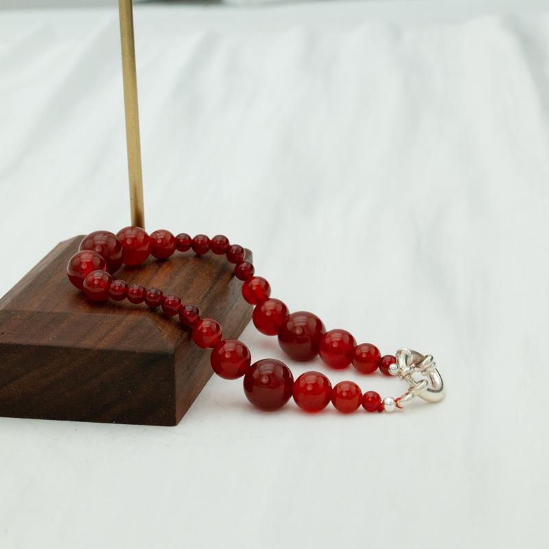 2024 Chinese Style Agate Beaded Necklace in Sterling Silver Clavicle Chain - High-End Fashion for Spring/Summer