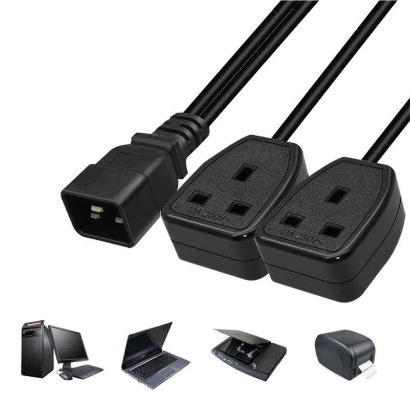 IEC320 C20 To UK+UK Power Adapter Cable, Male To Female Connectors Cord Conversion Wire Line Black
