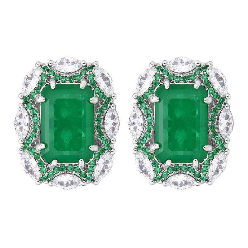 Jewelry Set Necklace Ring Earring Emerald Palace Style Retro High-end Fashionable Women's Batch