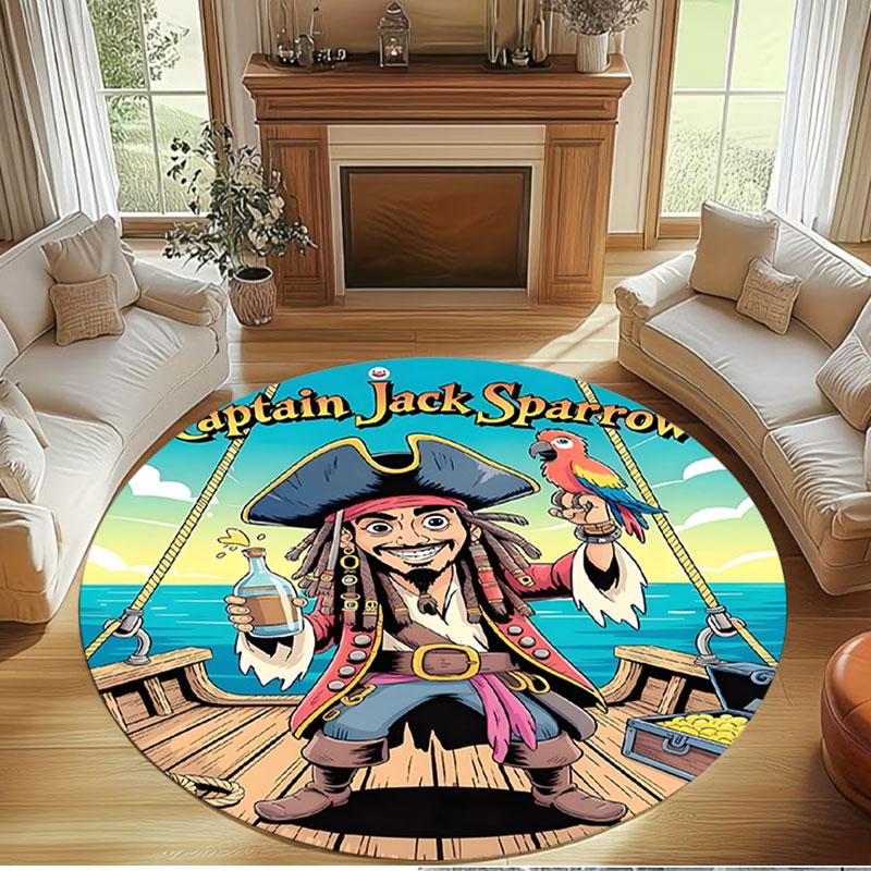 Captain Jack Sparrow Print Round Rug, Washable Floor Carpet, For Entryway Dorm Laundry Room Office Study, Home Decor Birthday Christmas Gift