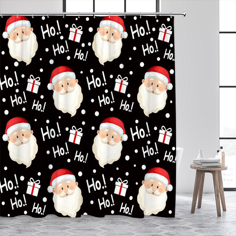 Cartoon Santa Claus Shower Curtains Xmas Gift Red Christmas Bath Curtain Set Polyester Fabric Bathroom Decor Washable With Hooks