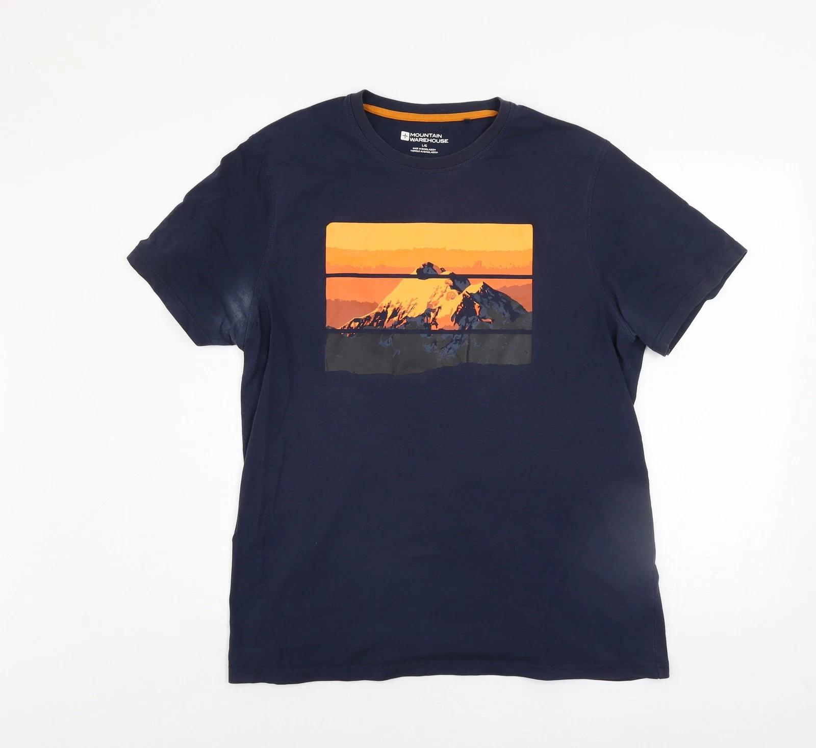 Mountain Warehouse Men Blue Graphic Mountain Print T-Shirt L XL
