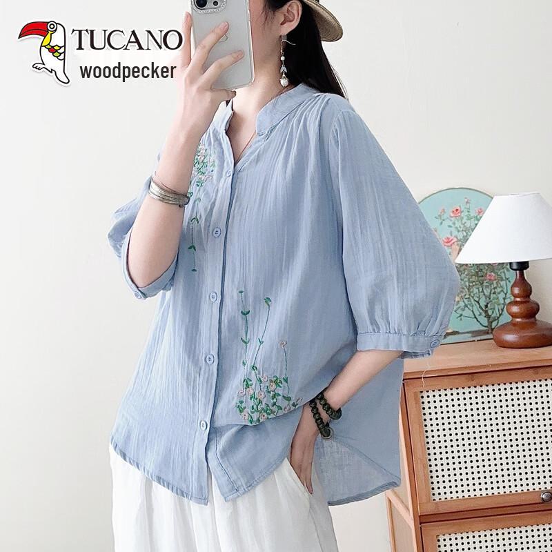 

TUCANO Women s Summer Embroidered Loose Fit V-Neck Shirt 5XL