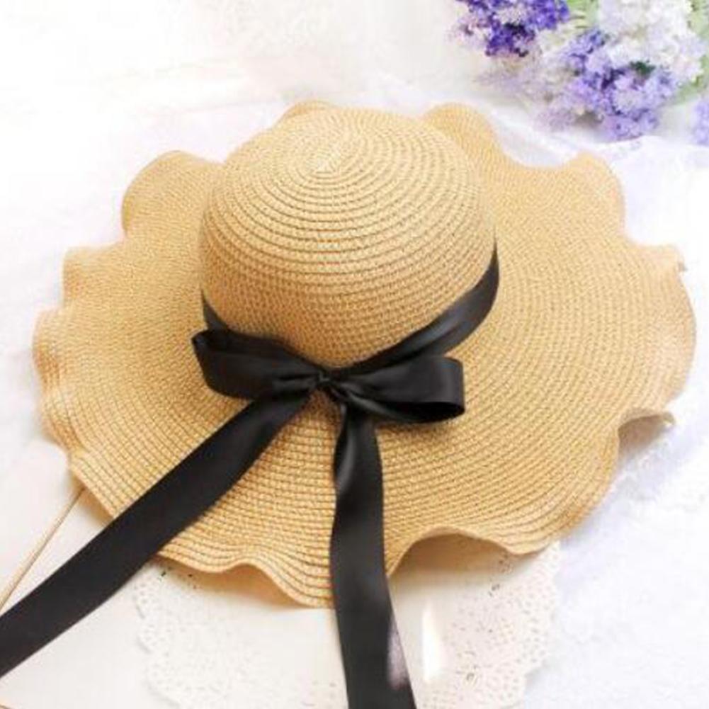 Women Concise Elegant Foldable Bowknot Straw Sun Hat