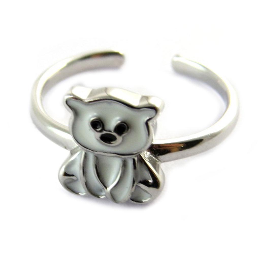 Children's Silver Ring 'Polar Bear' White (rhodium) - 9x8 Mm