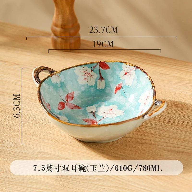 7.5-Inch Japanese Ceramic Noodle Bowl – Soup & Pasta Bowl with Handle, Microwave & Oven Safe