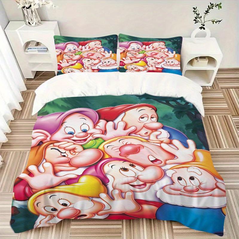 3pcs Seven Dwarfs Bedding Set 1 Soft Quilt Cover + 2 Pillowcases, Machine Washable Suitable for All SeasonsS084