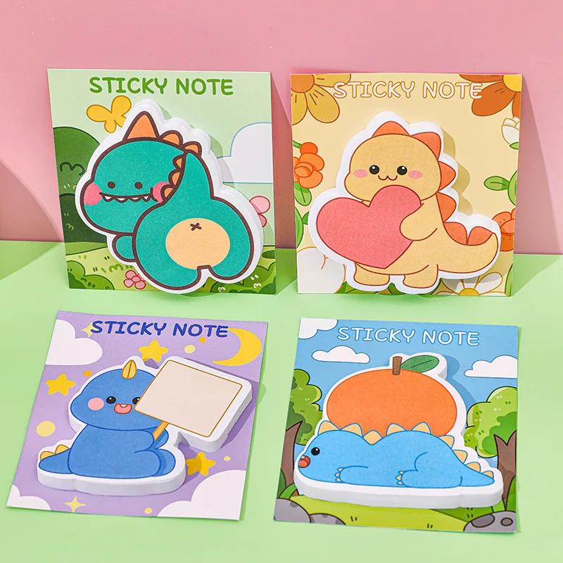 

4 Sheets/batch Cute Cartoon Dinosaur Alien Stickers Note Paper Students Can Post Messages N Times Stickers Kawaii