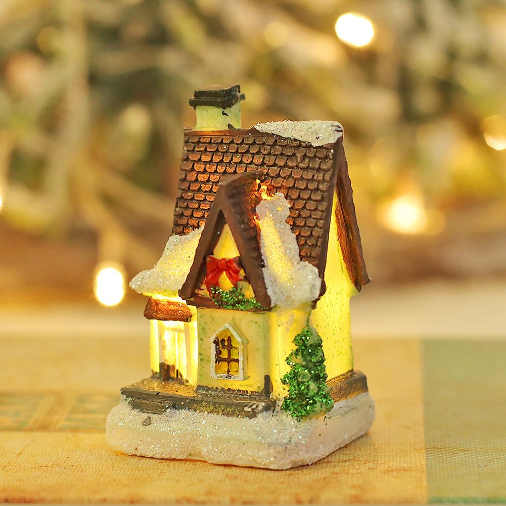 Christmas Luminous House Ornaments Micro Landscape Villa Resin Handicraft Xmas Gifts For New Year Decor