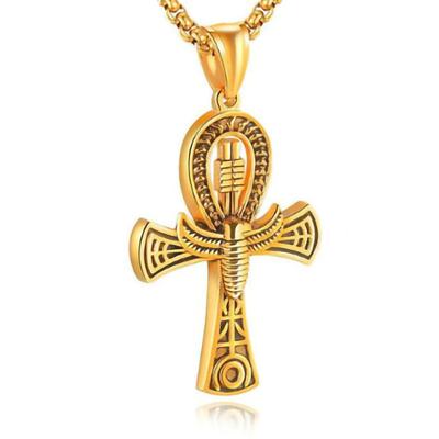 Custom Jewelry New Hot Fashion Egyptian Jewelry Retro Men's Ankh Cross  Statement Pendant Necklace