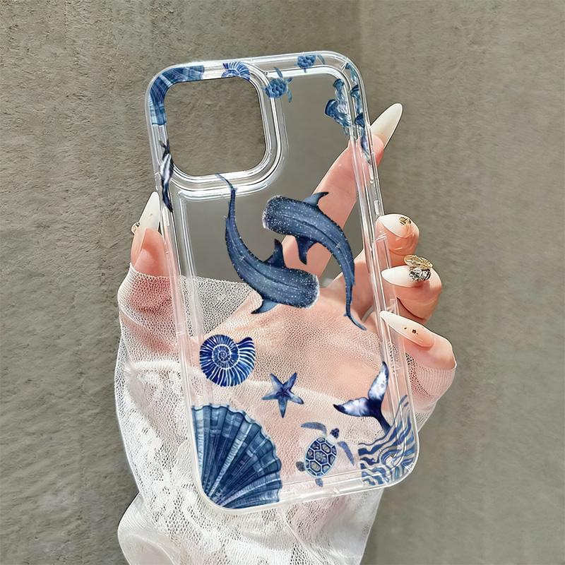 Two Blue Whales Shell Pattern Phone Case For iPhone 11 12 13 14 15 16 17 Pro Max Plus X XS XR XS MAX 16E 17Air Soft Clear Cover
