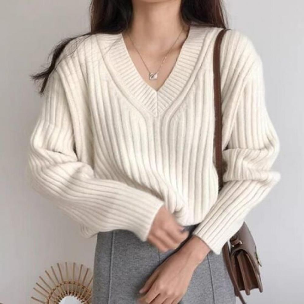 NaVaVa Women Soft Rib V Neck Long sleeVe Knit Sweater Nk3196