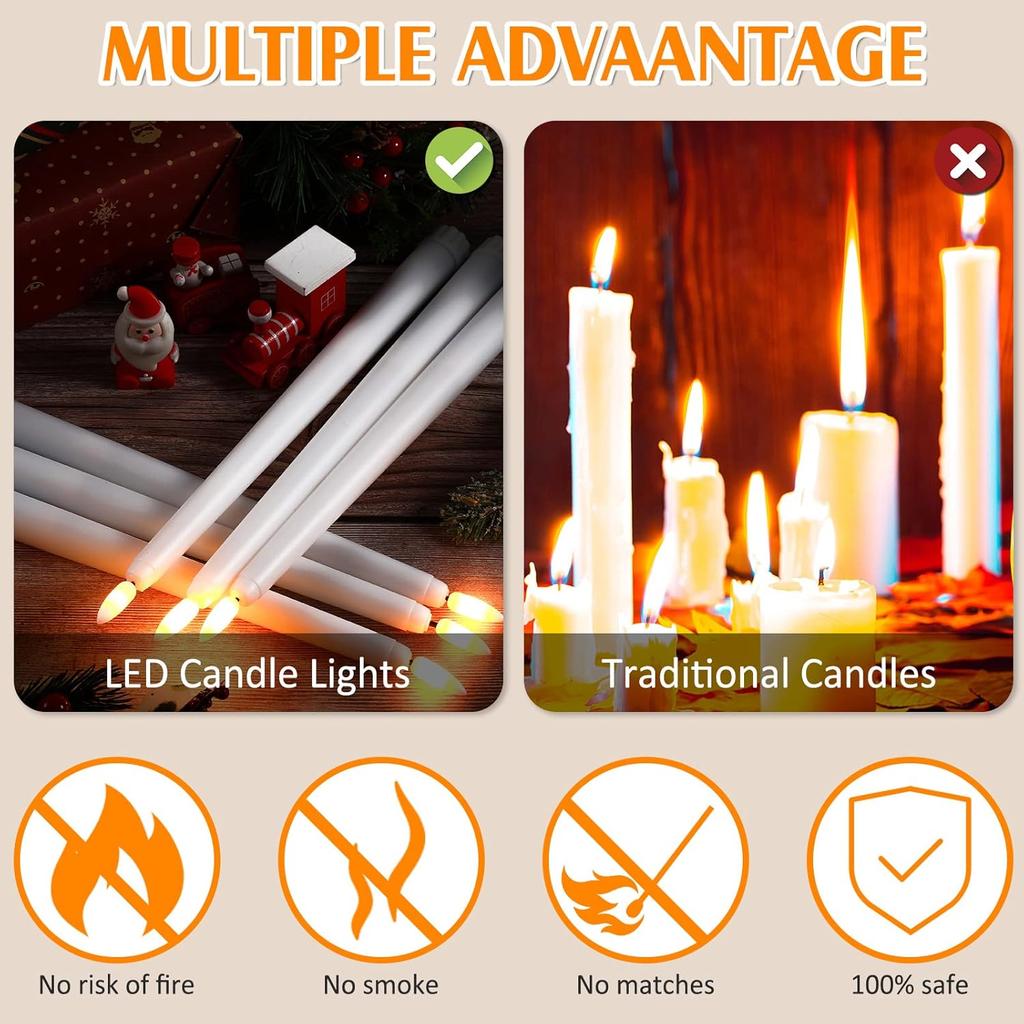 Pack of 6 LED Flameless Taper Candles Battery Operated Flickering Window Candle for Christmas Wedding Church Decor Party Supplie