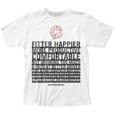 חולצת טי Radiohead Fitter Happier לגברים רוק אנד רול מוזיקה להקת קלאסיקה לבן