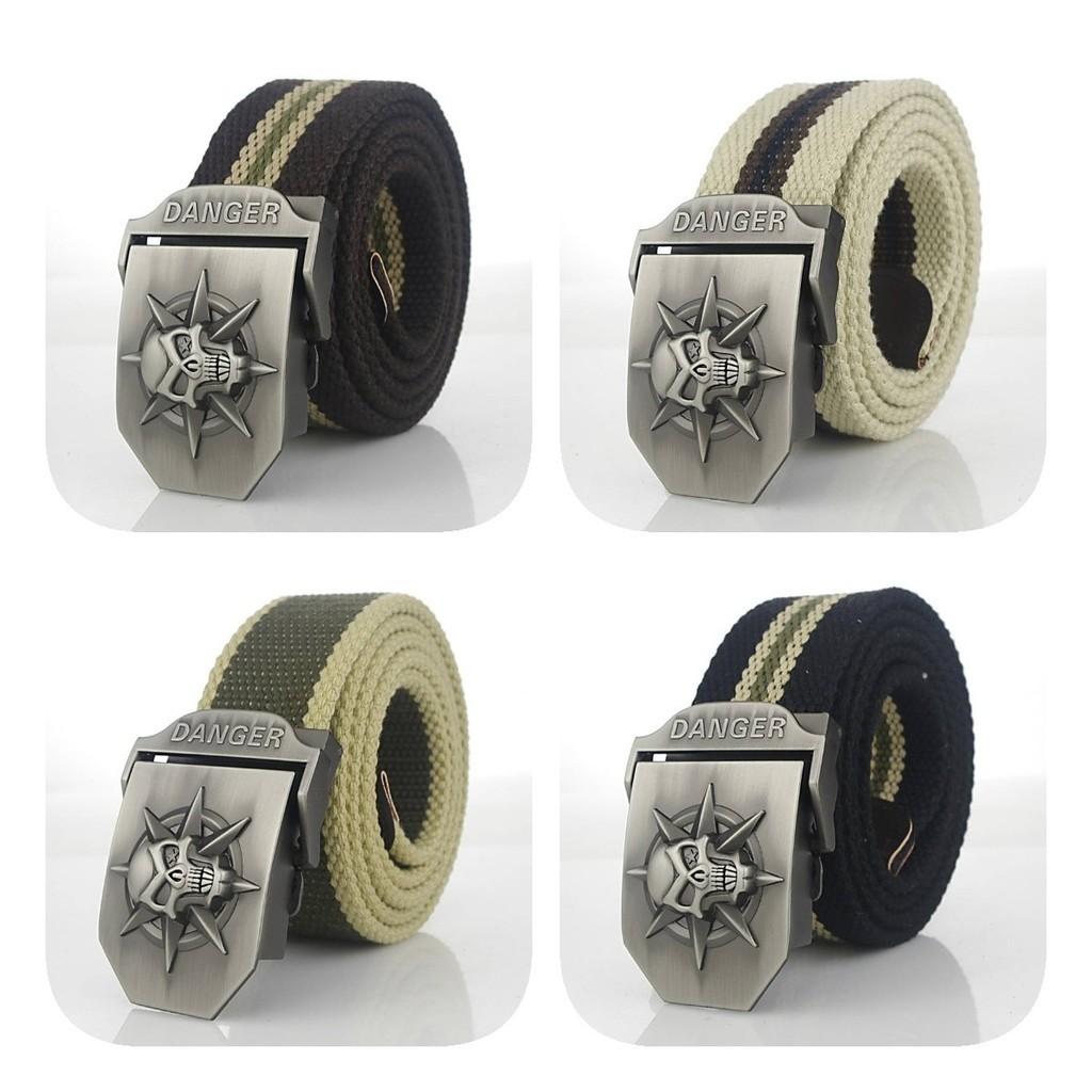 Premium Canvas Belt With Skull Buckle For Men And Women Adjustable 120cm