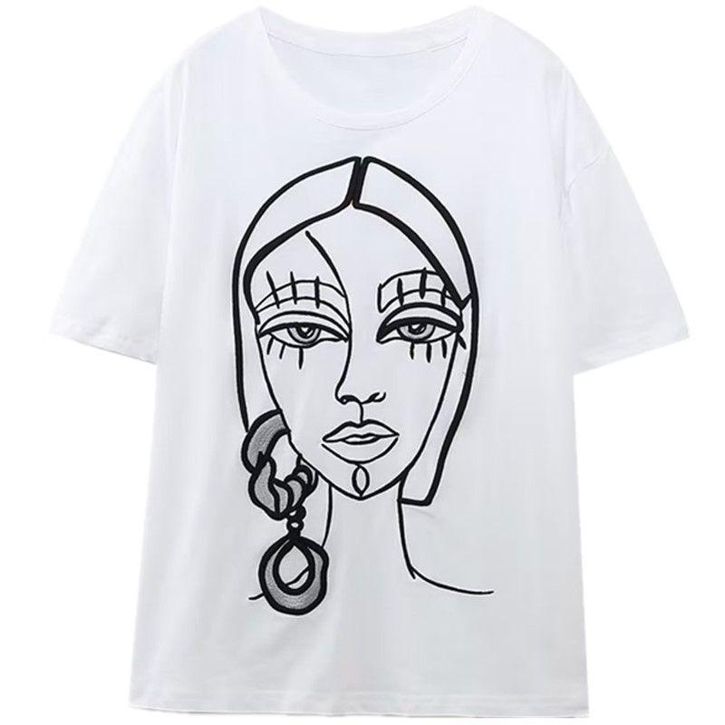 

Модный стиль Летняя мода Женская одежда Свободный рукав до локтя Женский На все случаи жизни Свободный Повседневный Свободный Повседневный Футболка с рисунком лица 1165256 White L