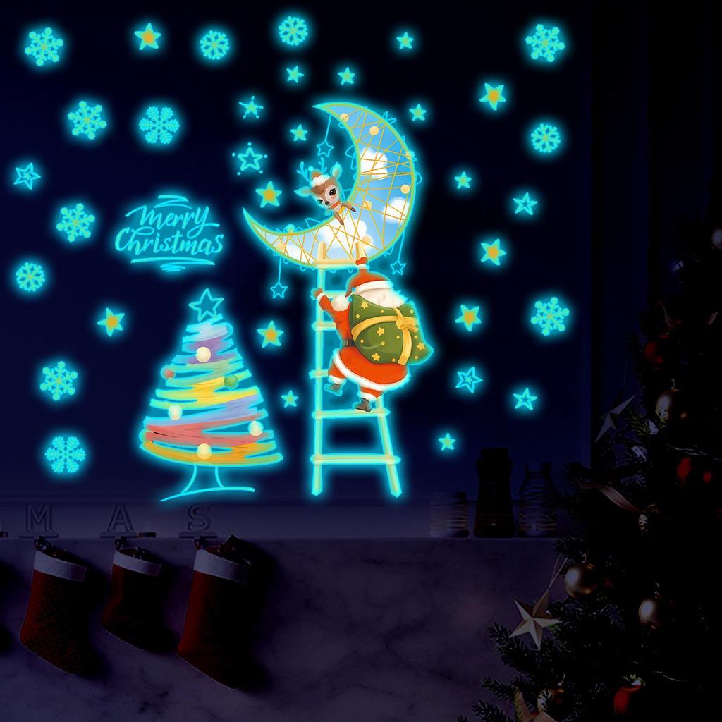Christmas Santa Claus Climbing Ladder Fluorescent Wall Sticker Set