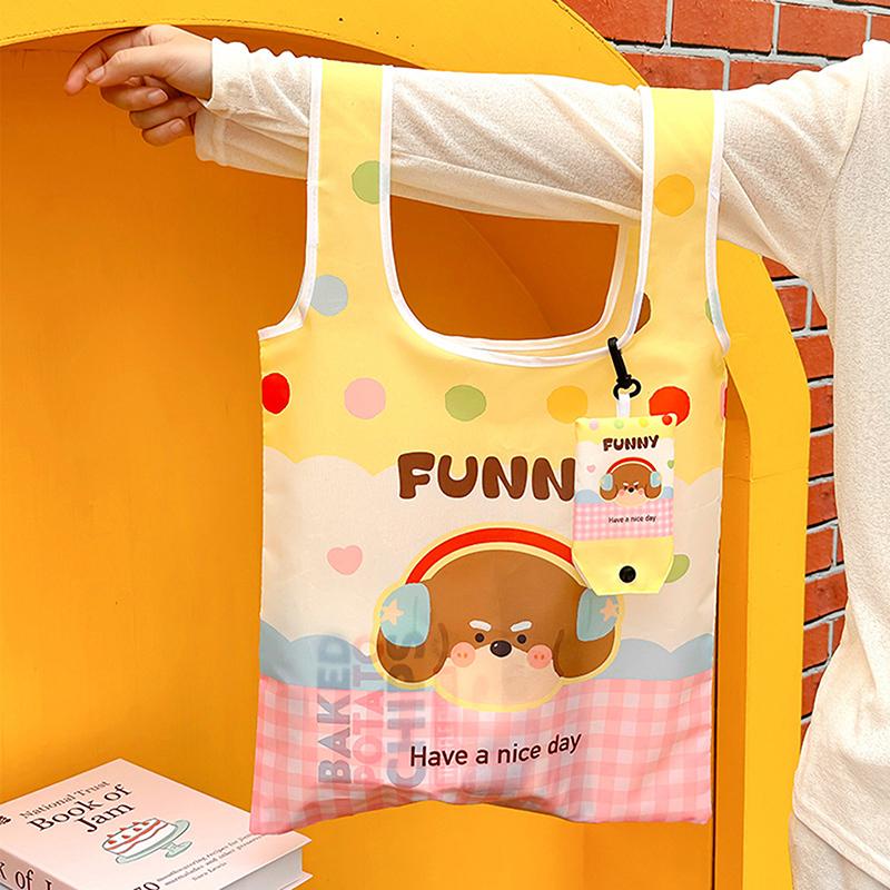 Cute Cartoon Handbag Portable Arrival Reusable Shopping Bag Foldable Tote Pouch Large Capacity Shoulder Bags Girls Gift