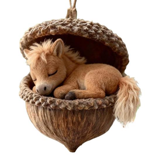 Forest Animal Acorn Hanging Ornaments Acrylic Christmas Tree Decor with Squirrel Rabbit Pony Designs 2D Flat Pendants for Holiday Gifting