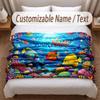 Fish Ocean Theme Soft Blanket Personalized Custom Name Text Print Warm Blanket Home Sofa Bedroom Decor