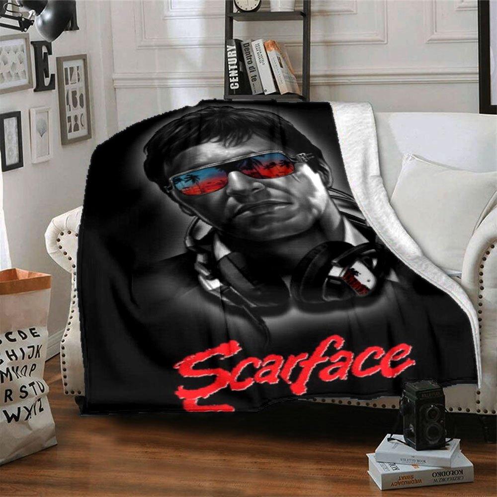 1pc Scarface-Inspired Flannel Blanket - Soft Cozy All-Season Throw for Bedroom, Sofa, Camping, Travel - Perfect Gift for Movie FansB76