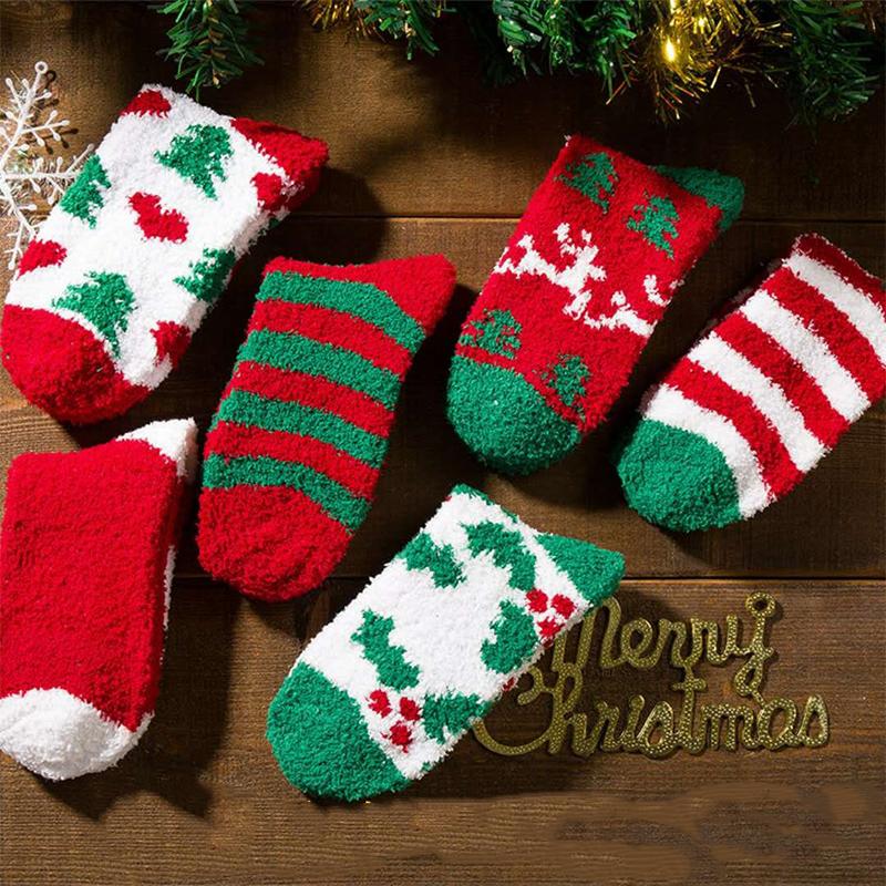 Women Christmas Socks Santa Elk Gift Fluffy Cozy Ladies Winter Warm Floor Socks