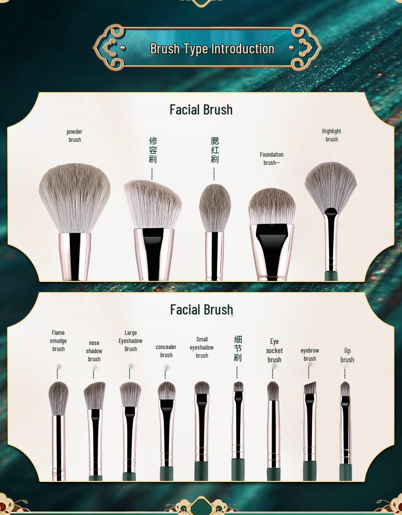 Huayang 14-teiliges Green Cloud Make-up Pinselset - Weiche, vielseitige Pinsel für Puder, Foundation und Lidschatten.