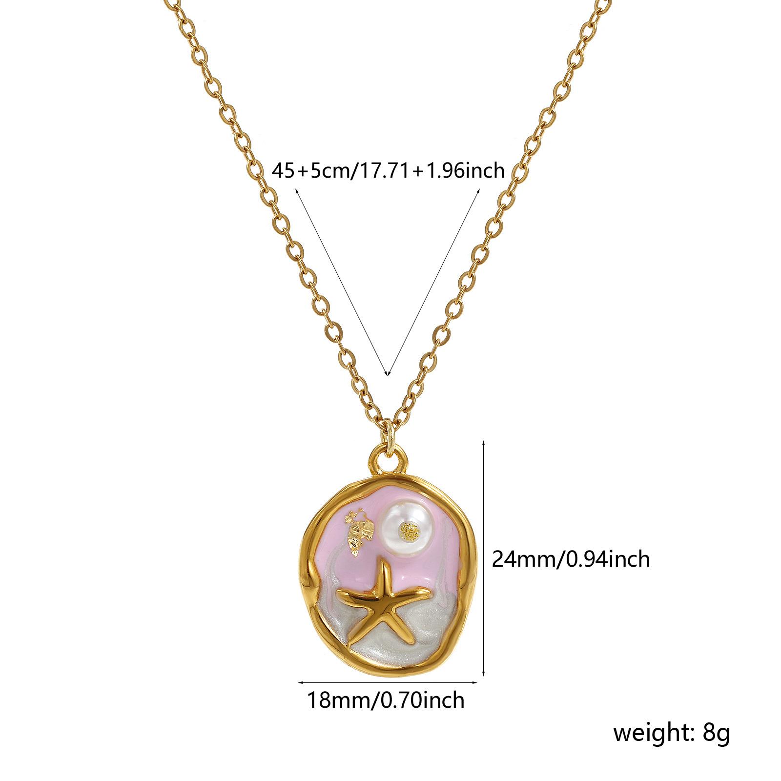 

1Piece Retro Necklace 18K Real Gold Plated 304 Stainless Steel & Acrylic Link Cable Chain Painting Enamel Pendant For Women Gift