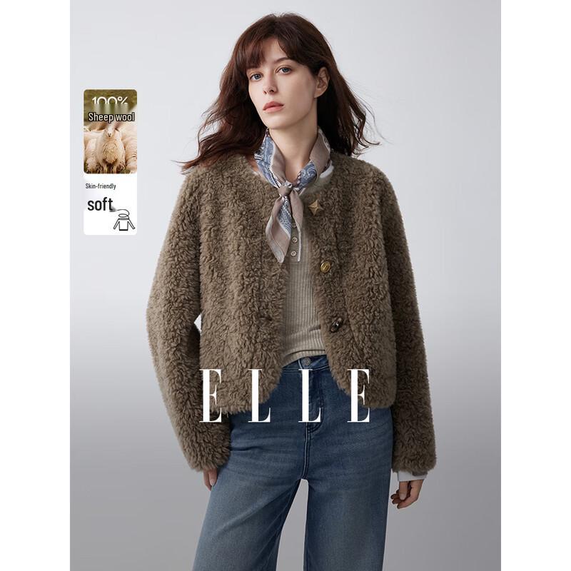 ELLE Women s Retro Lamb Wool Plush Short Jacket L