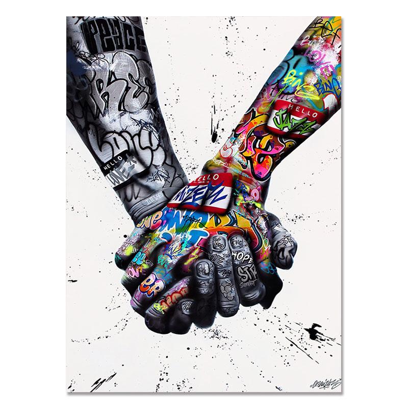 Abstraktní pouliční graffiti umělecká grafika Milovník líbání Malba na plátně Plakáty a tisky Ruční obraz na zeď do obývacího pokoje Home Decor