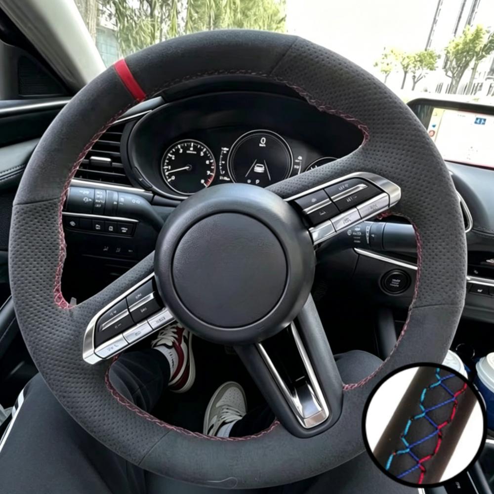 Auto Interior Accessories Hand Stitched Breathable Suede Leather Steering Wheel Cover For Mazda 3 Axela CX-30 MX-30 2019- 2022