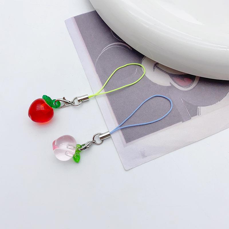 Y2K Cute Strawberry Resin Phone Charms Mini Fruit Pendant Lanyard Accessories for Girls