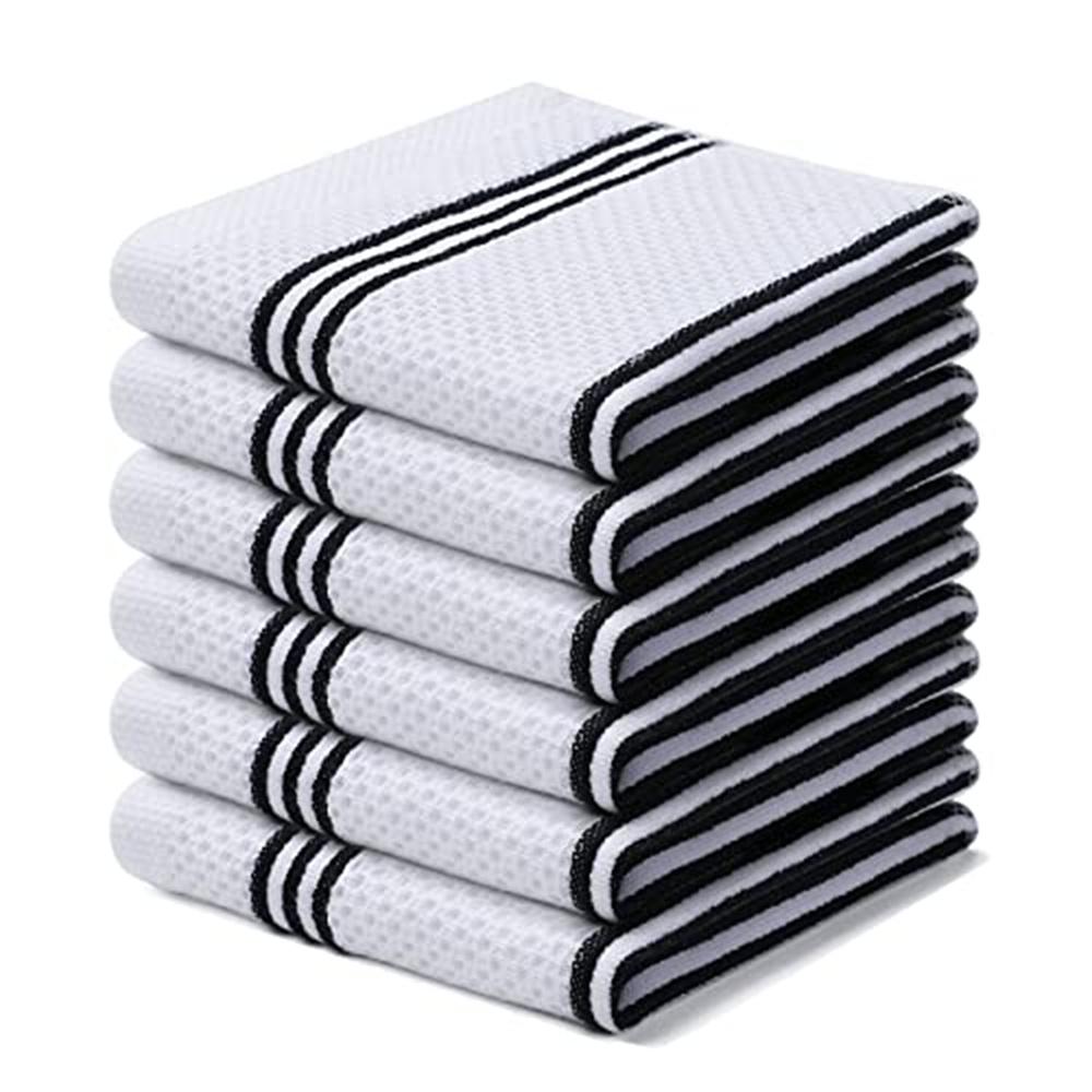Homaxy 4/6pcs Cotton Towel For Kitchen Waffle Weave Stripe Kitchen Towel Absorbent Dishcloth Soft Drying Home Cleaning Cloths