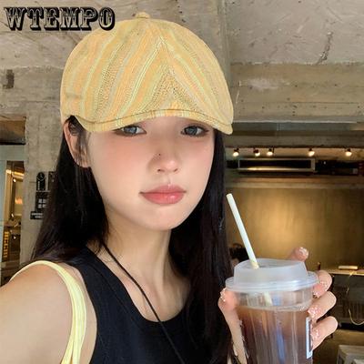 Colorful Striped Forward Hat for Women New Retro Duck Tongue Hat Beret