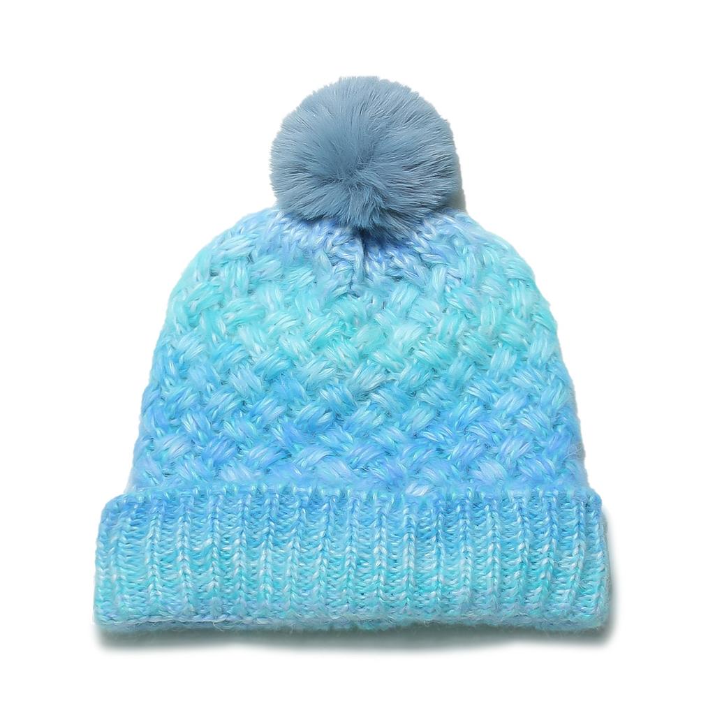 Autumn and Winter New Warm Hairball Knitted Hat Fleece Thickened Ear Protection Hat Gradual Change Color Tie-dye Wool Hat Korean Version