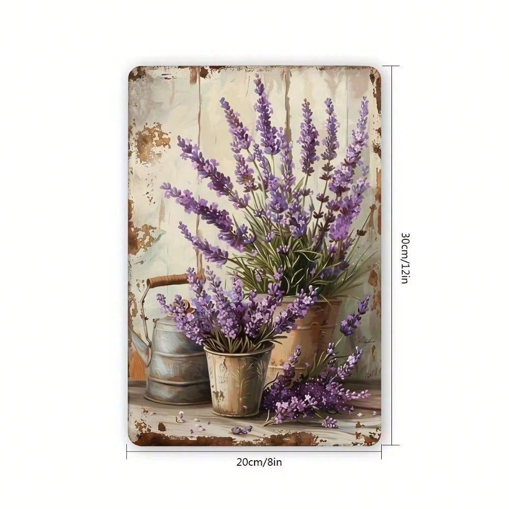 Metal Poster Lavender Retro Flower Wall Art 20x30 cm Waterproof Living Room Decor