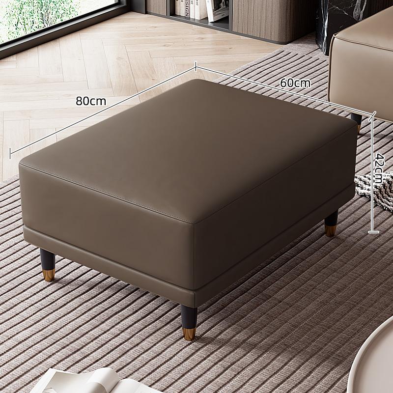 Faux Leather Ottoman Stool with Solid Wood Base, Modern Footrest for Living Room, Adjustable Padded Step Stool Shoe Bench