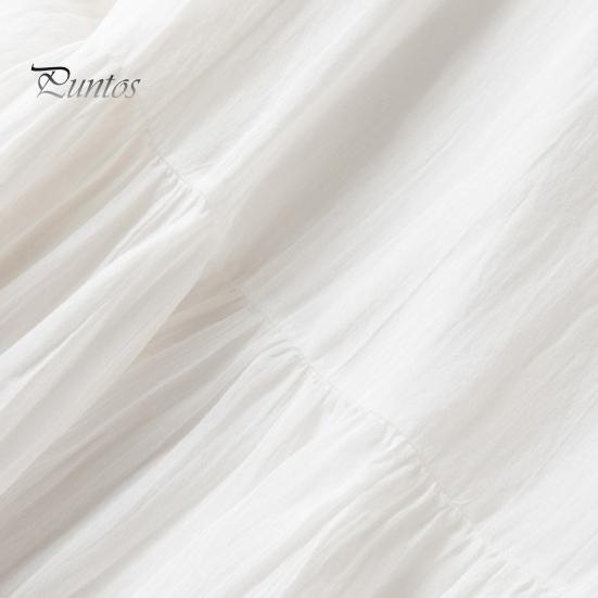 Léto Jaro Ženy Šaty Polorukávy Výstřih do V Linie A Volný lem Jednobarevný Knoflíček Dekor Dvouvrstvé řasené šaty Midi Délka do půli lýtek