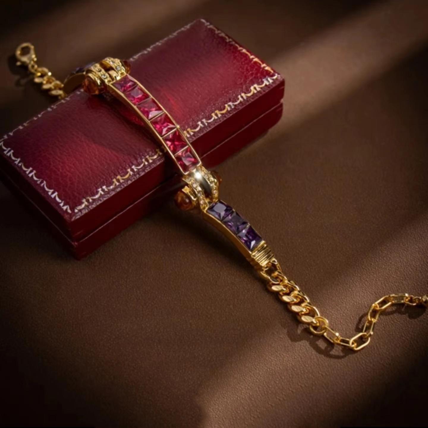 Роскошные позолоченные разноцветные браслеты с кубическим цирконием для женщин, винтажные изысканные браслеты-шармы, свадебные банкетные украшения