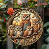 Vintage Antique Owl Iron Wall Art Sign 2D Flat Decorative Vibrant Family Design Metal Tin