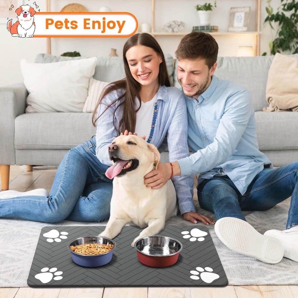 Pet Feeding Mat-Absorbent Pet Placemat for Food and Water Bowl, with Waterproof Rubber Backing, Quick Dry Water Dispenser Mat for Dog and Cat