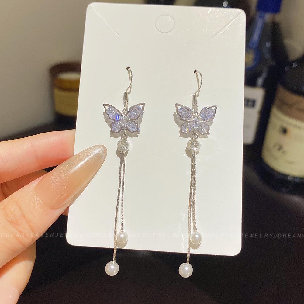 925 Sterling Silver Full Diamond Tassel Earrings – High-End European & American Style, Super Shiny, Luxurious Ear Jewelry for Women.