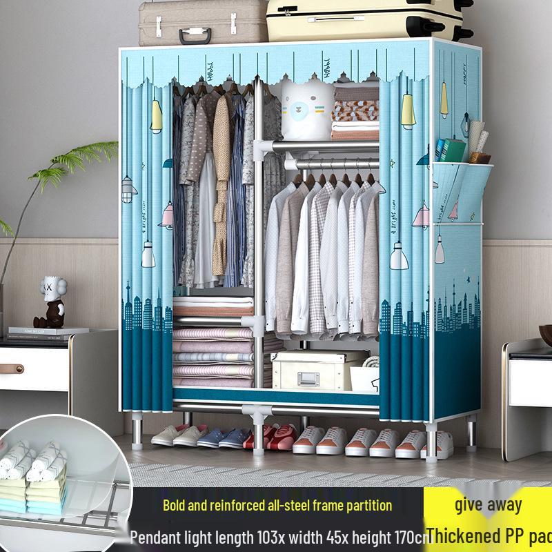 Sturdy All-Steel Cloth Wardrobe: Durable Bedroom Storage Cabinet for Easy Assembly