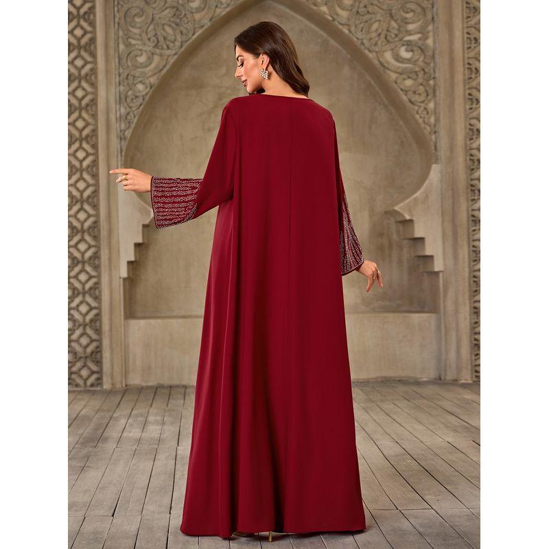 Middle East Women's Clothing Fashion Rhinestone V-neck Casual Loose Dubai Arab Robe New Arrival Plus Size Dress Dress