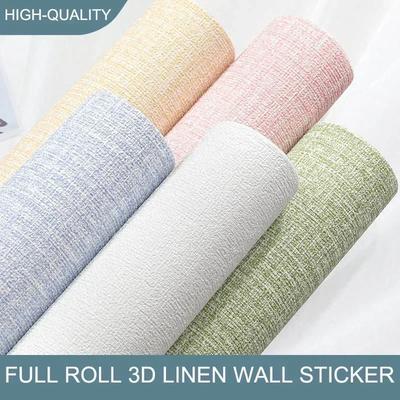 Self-Adhesive Linen Wall Sticker Wallpaper Waterproof Wall Covering Panel for Living Room Bathroom Bedroom Interior Decoration