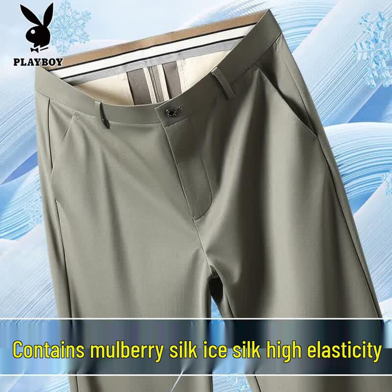PLAYBOY Men s Ice Silk Straight-Leg Business Casual Pants 34