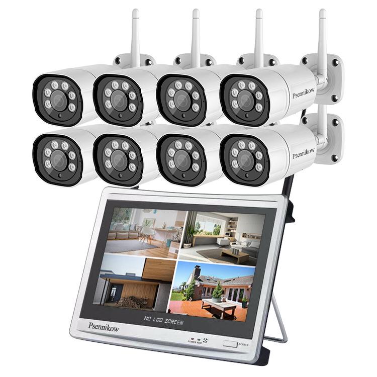 Wireless 4/8-Channel CCTV Monitoring Kit with Screen & 3MP WiFi Cameras