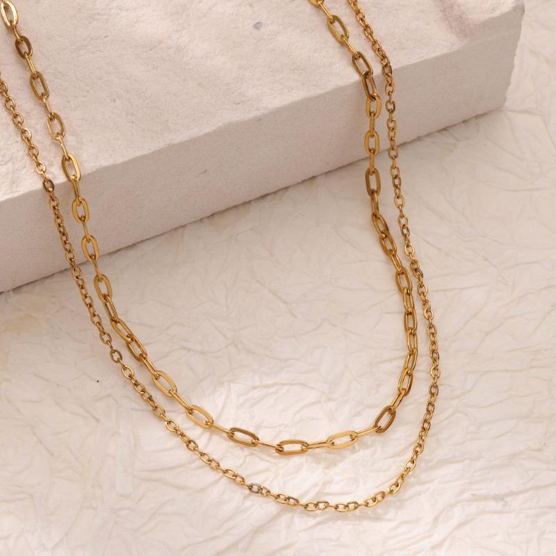 Multi-layer Stacked Chain Stainless Steel Gold-plated Double-layer Necklace Women's Fashion Niche Color-preserving Thin Chain O-chain New