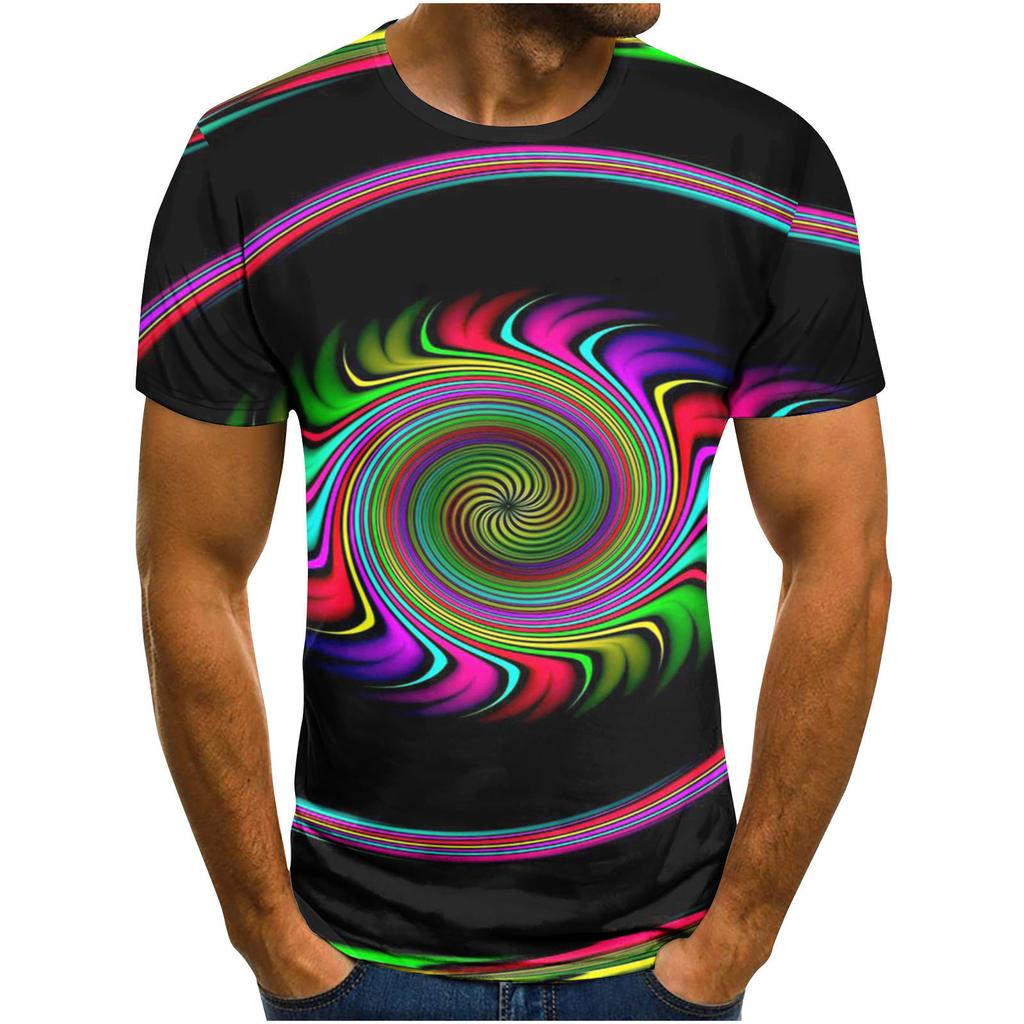 Summer Round Neck 3D Visual Feast Abstract Print Top Fashionable Casual Short Sleeved Men's T-shirts