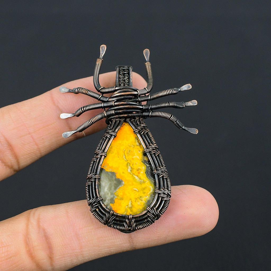 Bumblebee Jasper Pendant, 999 Copper Wire Wrapped Pendant Gemstone Jewelry, Handmade Pendant Amazing Jewelry, Gift For Her